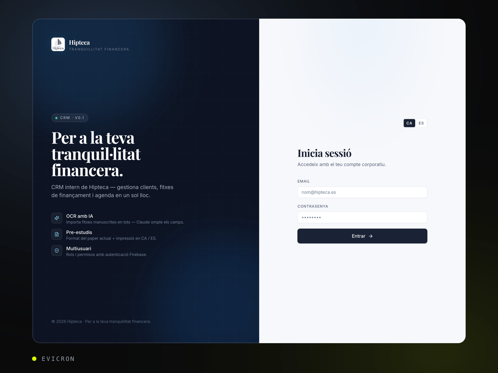 Interface of the Hipteca mortgage CRM built by Evicron